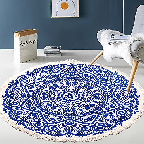 Vintage Boho Baumwolle Teppiche Mandala Muster Waschbar Handgewebte Böhmische Runder Teppich mit Quasten für Schlafzimmer Flur Wohnzimmer Couchtisch Fußmatten,Waschmaschinenfest,120CM Blumen #8 von Duories