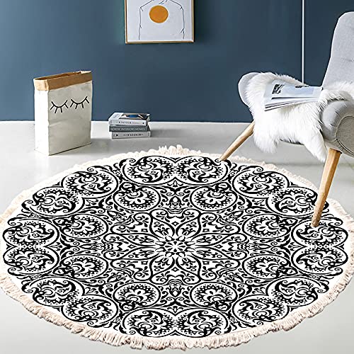 Vintage Boho Baumwolle Teppiche Mandala Muster Waschbar Handgewebte Böhmische Runder Teppich mit Quasten für Schlafzimmer Flur Wohnzimmer Couchtisch Fußmatten,Waschmaschinenfest,60CM Blumen #13 von Duories