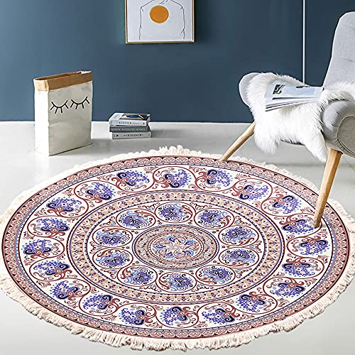 Vintage Boho Baumwolle Teppiche Mandala Muster Waschbar Handgewebte Böhmische Runder Teppich mit Quasten für Schlafzimmer Flur Wohnzimmer Couchtisch Fußmatten,Waschmaschinenfest,60CM Blumen #15 von Duories