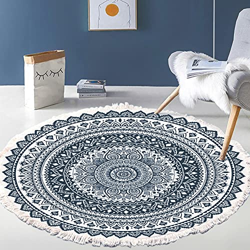 Vintage Boho Baumwolle Teppiche Mandala Muster Waschbar Handgewebte Böhmische Runder Teppich mit Quasten für Schlafzimmer Flur Wohnzimmer Couchtisch Fußmatten,Waschmaschinenfest,60CM Blumen #16 von Duories