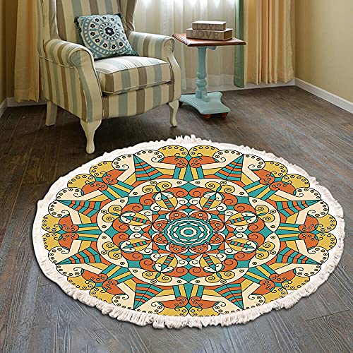 Vintage Boho Baumwolle Teppiche Mandala Muster Waschbar Handgewebte Böhmische Runder Teppich mit Quasten für Schlafzimmer Flur Wohnzimmer Couchtisch Fußmatten,Waschmaschinenfest,60CM Blumen #27 von Duories