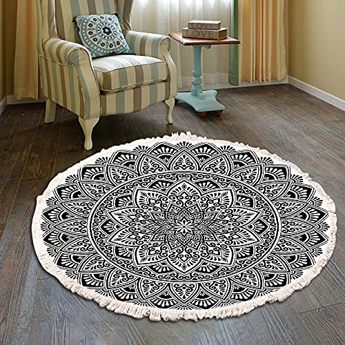 Vintage Boho Baumwolle Teppiche Mandala Muster Waschbar Handgewebte Böhmische Runder Teppich mit Quasten für Schlafzimmer Flur Wohnzimmer Couchtisch Fußmatten,Waschmaschinenfest,60CM Blumen #30 von Duories