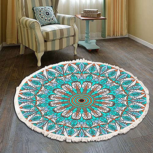 Vintage Boho Baumwolle Teppiche Mandala Muster Waschbar Handgewebte Böhmische Runder Teppich mit Quasten für Schlafzimmer Flur Wohnzimmer Couchtisch Fußmatten,Waschmaschinenfest,60CM Blumen #34 von Duories