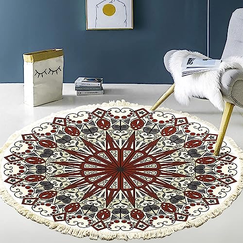 Vintage Boho Baumwolle Teppiche Mandala Muster Waschbar Handgewebte Böhmische Runder Teppich mit Quasten für Schlafzimmer Flur Wohnzimmer Couchtisch Fußmatten,Waschmaschinenfest,60CM Blumen #4 von Duories