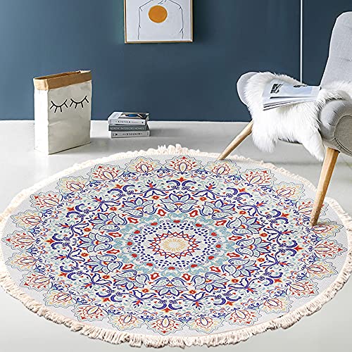 Vintage Boho Baumwolle Teppiche Mandala Muster Waschbar Handgewebte Böhmische Runder Teppich mit Quasten für Schlafzimmer Flur Wohnzimmer Couchtisch Fußmatten,Waschmaschinenfest,60CM Blumen #5 von Duories