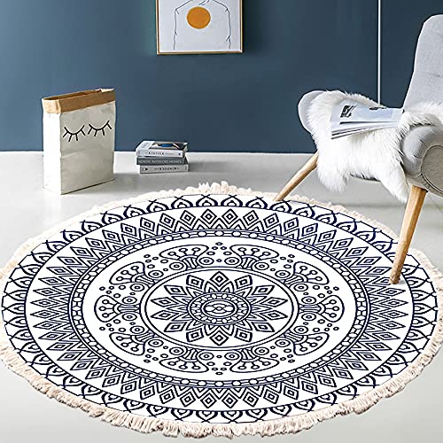 Vintage Boho Baumwolle Teppiche Mandala Muster Waschbar Handgewebte Böhmische Runder Teppich mit Quasten für Schlafzimmer Flur Wohnzimmer Couchtisch Fußmatten,Waschmaschinenfest,60CM Blumen #6 von Duories