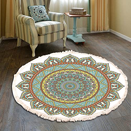 Vintage Boho Baumwolle Teppiche Mandala Muster Waschbar Handgewebte Böhmische Runder Teppich mit Quasten für Schlafzimmer Flur Wohnzimmer Couchtisch Fußmatten,Waschmaschinenfest,80CM Blumen #23 von Duories