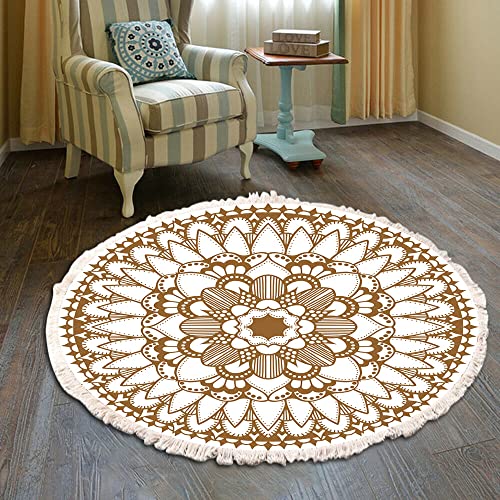 Vintage Boho Baumwolle Teppiche Mandala Muster Waschbar Handgewebte Böhmische Runder Teppich mit Quasten für Schlafzimmer Flur Wohnzimmer Couchtisch Fußmatten,Waschmaschinenfest,80CM Blumen #35 von Duories