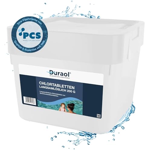 Duraol 3kg Chlor langsamlöslich 200g - Chlortabletten für Pool - langsamlösliche Chlortabs mit 92% Aktivchlor - Langzeit Tabs Reinigungstabletten als Pool Reinigungsmittel - Poolchemie für Poolpflege von Duraol