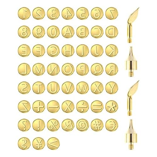 Durratou 56 PCS Holz Brennen Spitze Set Buchstabe Holz Brennen Werkzeug Gold Messing Für DIY Prägen Carving Handwerk Holz Brennen von Durratou