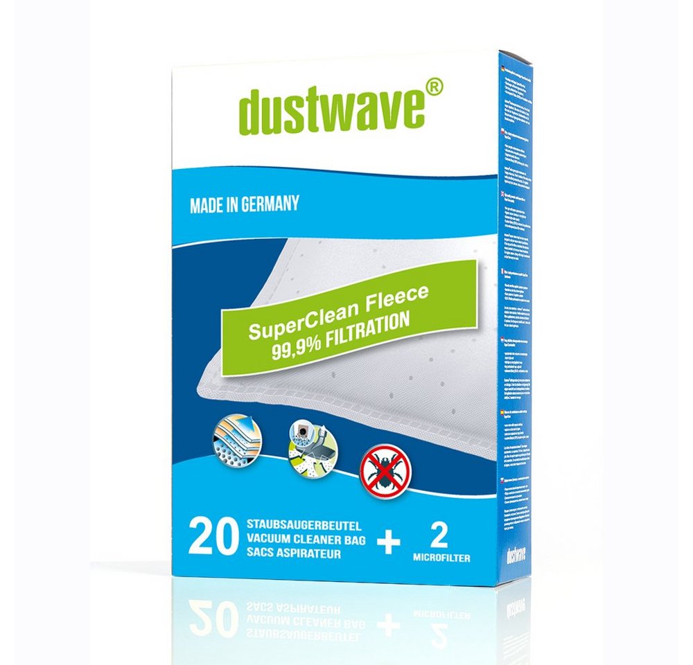 Dustwave Staubsaugerbeutel Megapack, passend für Bliss BS 1600, 20 St., Megapack, 20 Staubsaugerbeutel + 2 Hepa-Filter (ca. 15x15cm - zuschneidbar) von Dustwave