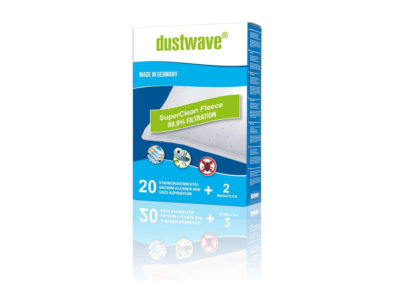 Dustwave Staubsaugerbeutel Megapack, passend für Panasonic MC 8110, 8120, 8130, 20 St., Megapack, 20 Staubsaugerbeutel + 2 Hepa-Filter (ca. 15x15cm - zuschneidbar) von Dustwave