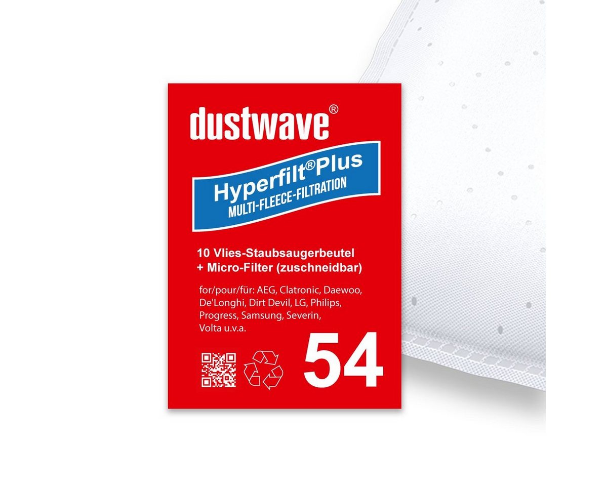 Dustwave Staubsaugerbeutel Sparpack, passend für Bestron D 00013 / D00013, 10 St., Sparpack, 10 Staubsaugerbeutel + 1 Hepa-Filter (ca. 15x15cm - zuschneidbar) von Dustwave