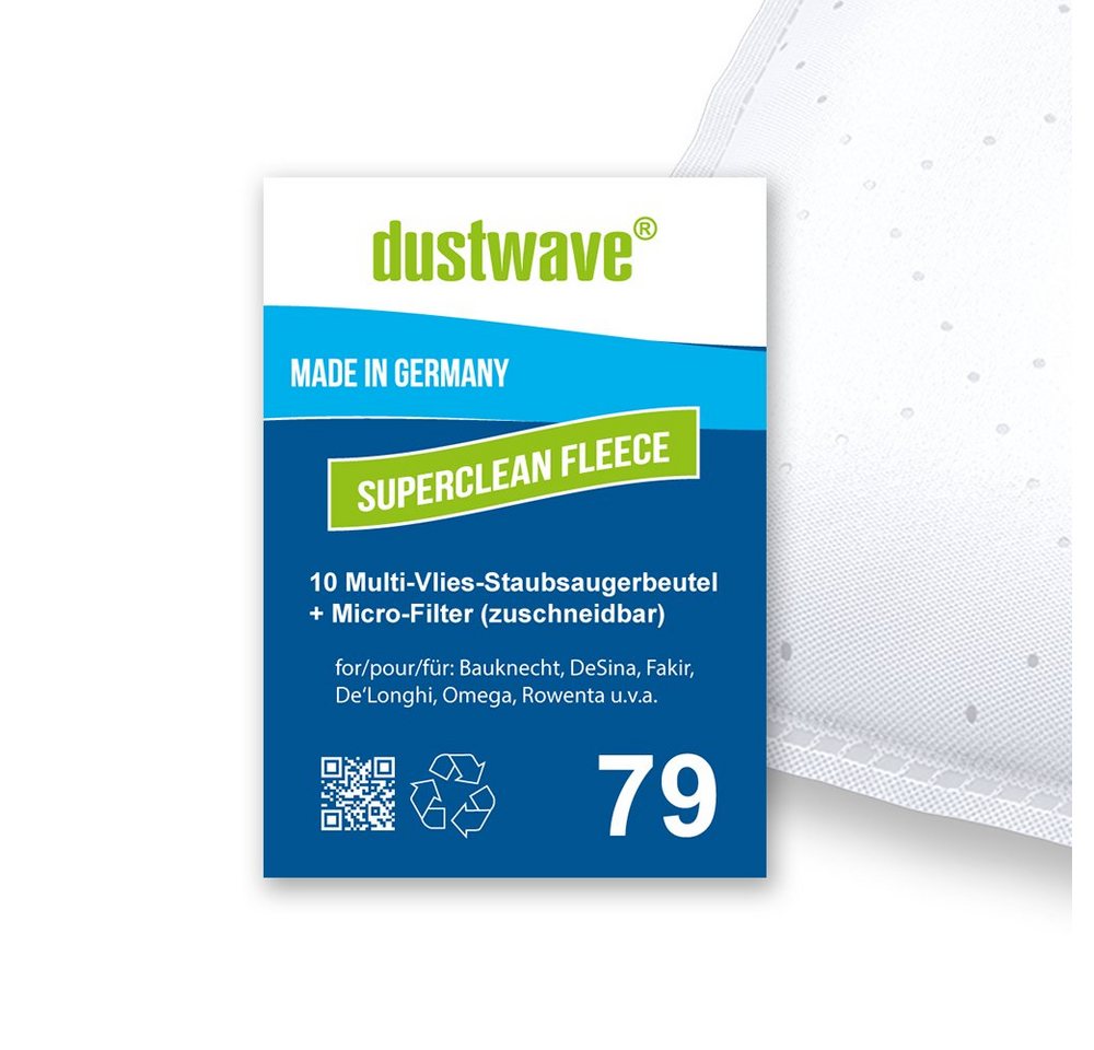 Dustwave Staubsaugerbeutel Sparpack, passend für De'Longhi XTC 200 PE, 10 St., Sparpack, 10 Staubsaugerbeutel + 1 Hepa-Filter (ca. 15x15cm - zuschneidbar) von Dustwave