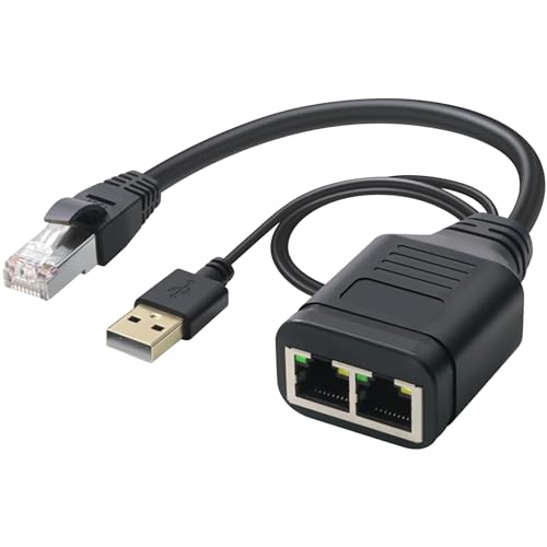 Duttek Ethernet-Splitter, 1 auf 2, 1000 Mbit/s, RJ45-Netzwerk-Stecker auf Dual-Buchse, Ethernet-Adapter, Splitterkabel, Hochgeschwindigkeits-USB-2.0-Kabel, 40 cm, für Cat7/Cat6/Cat5 (gleichzeitiges von Duttek