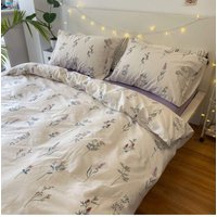 Bestickter Queen King Bedsheet Cover Aus Baumwolle | Premium Retro Schlafzimmer Bettlaken Florales 3-Teiliges Bettwäsche-Set Zwillingsvoll von DuvetDusk