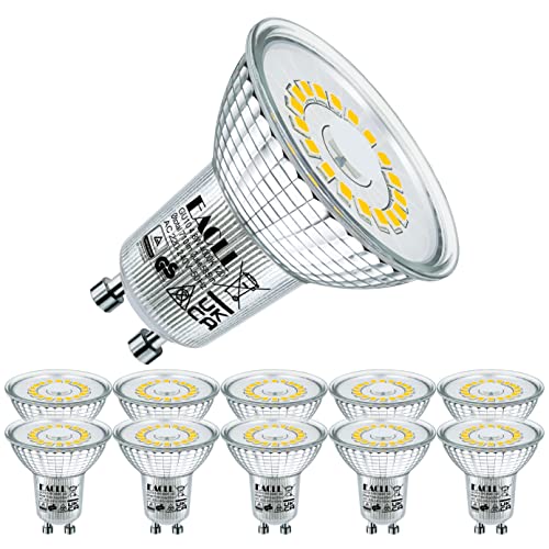 EACLL GU10 LED 4000K 4.8W Ersetzt 75W Halogen Leuchtmittel, 10er-Pack. 585 Lumen Neutralweiss Birnen, AC 230V Flimmerfrei Strahler, Abstrahlwinkel 120 Grad Spot, Nicht Dimmbar Reflektorlampen von EACLL