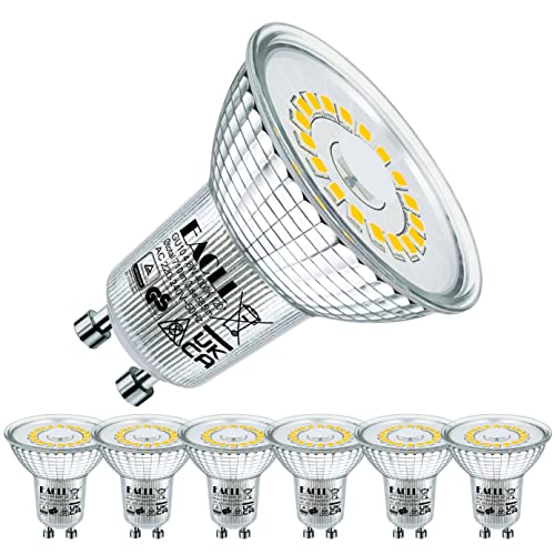 EACLL GU10 LED 4000K 4.8W Ersetzt 75W Halogen Leuchtmittel, 6er-Pack. 585 Lumen Neutralweiss Birnen, AC 230V Flimmerfrei Strahler, Abstrahlwinkel 120 Grad Spot, Nicht Dimmbar Reflektorlampen von EACLL