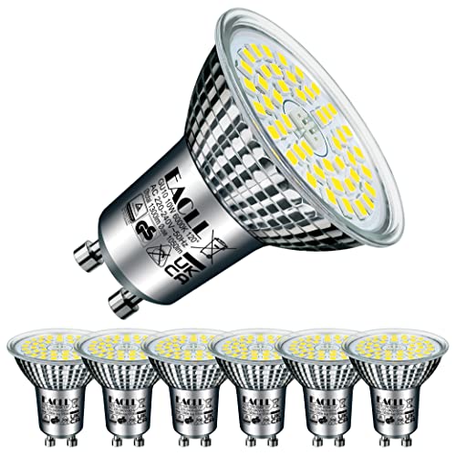 EACLL GU10 LED Kaltweiss 10 Watt Ersetzt 140W Halogen Leuchtmittel, 6er-Pack. 1050 Lumen 6000K Birnen, AC 230V Flimmerfrei Strahler, Abstrahlwinkel 120 Grad Spot, Nicht Dimmbar Reflektorlampen von EACLL