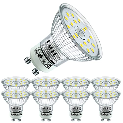 EACLL 8er-Pack GU10 LED Kaltweiss 4.9W Ersetzt 75W Halogen Leuchtmittel, 585 Lumen 6000K Birnen, AC 230V Flimmerfrei Strahler, Abstrahlwinkel 120° Spot, Nicht Dimmbar Reflektor Lampen von EACLL