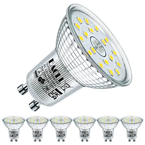 EACLL GU10 LED Kaltweiss 6W Ersetzt 100W Halogen Leuchtmittel, 6er-Pack. 735 Lumen 6000K Birnen, AC 230V Flimmerfrei Strahler, Abstrahlwinkel 120 ° Spot, Nicht Dimmbar Reflektorlampen von EACLL