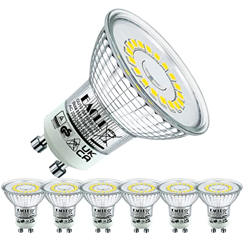 EACLL GU10 LED Kaltweiss 6W Ersetzt 90W Halogen Leuchtmittel, 6er-Pack, Nicht Dimmbar Reflektorlampen, 695 Lumen 6000K Birnen, AC 230V Flimmerfrei Strahler, Abstrahlwinkel 120° Spot von EACLL