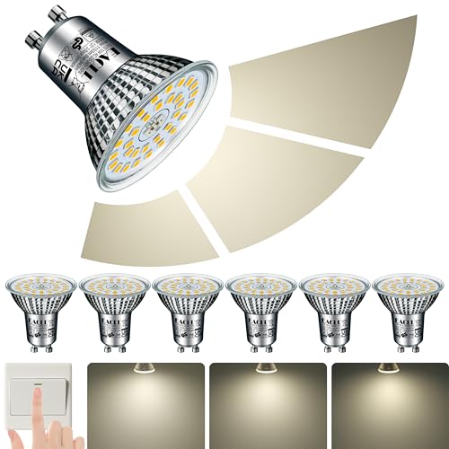 EACLL GU10 LED 4000K 10W 3-Stufen Dimmbar über Lichtschalter, 6 Stk, Neutralweiß 1150 Lumen ersetzt 125W, 3 Helligkeitsstufen mit Memory-Funktion, 3-in-1 Flimmerfrei Reflektorlampe, Dimmen ohne Dimmer von EACLL