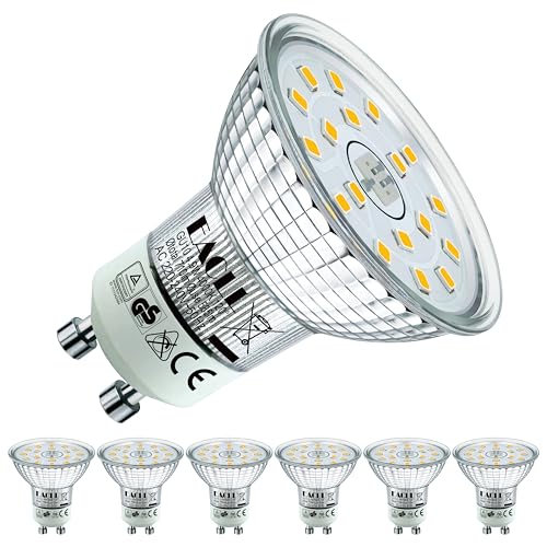 EACLL GU10 LED 4000K 4.9W Ersetzt 75W Halogen Leuchtmittel, 6er-Pack. Neutralweiss 585 Lumen Birnen, AC 230V Flimmerfrei Strahler, Abstrahlwinkel 120 Grad Spot, Nicht Dimmbar Reflektorlampen von EACLL