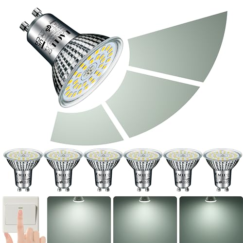 EACLL GU10 LED 5000K 10W 3-Stufen Dimmbar über Lichtschalter, 6er-Pack, Tageslichtweiß 1150 Lumen Ersetzt 125W, 3 Helligkeit mit Memory-Funktion, 3-in-1 Flimmerfrei Reflektorlampe, Dimmen ohne Dimmer von EACLL