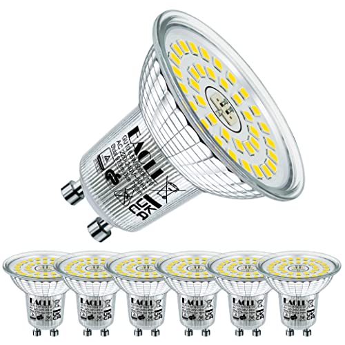 EACLL GU10 LED Tageslichtweiß 6.5W Ersetzt 100W Halogen Leuchtmittel, 6er-Pack. 790 Lumen 5000K Birnen, AC 230V Flimmerfrei Strahler, Abstrahlwinkel 120° Spot, Nicht Dimmbar Kürzer Reflektorlampen von EACLL