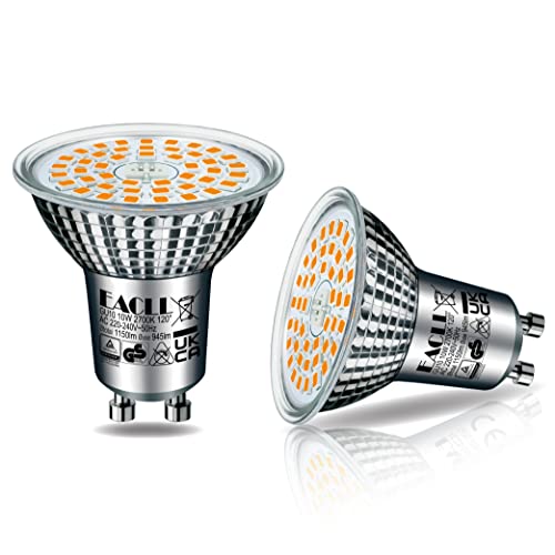 EACLL GU10 LED Warmweiss 10W Ersetzt 125W Halogen Leuchtmittel, 2er-Pack. 945 Lumen 2700K Birnen, AC 230V Flimmerfrei Strahler, Abstrahlwinkel 120 Grad Spot, Nicht Dimmbar Reflektorlampen von EACLL