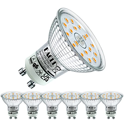 EACLL GU10 LED Warmweiss 4.9 Watt Ersetzt 70W Halogen Leuchtmittel, 6er-Pack, 515 Lumen 2700K Birnen, AC 230V Flimmerfrei Strahler, Abstrahlwinkel 120 Grad Spot, Nicht Dimmbar Reflektorlampe von EACLL