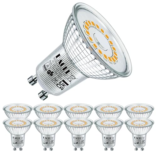 EACLL GU10 LED Warmweiss 5W Ersetzt 55W Halogen Leuchtmittel, 10er-Pack. 515 Lumen 2700 Kelvin Birnen, AC 230V Flimmerfrei Strahler, Abstrahlwinkel 120° Spot, Nicht Dimmbar Reflektorlampen von EACLL