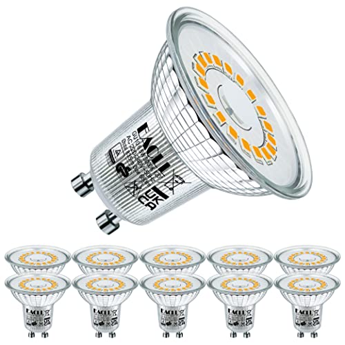 EACLL GU10 LED Warmweiss 6.5W Ersetzt 90W Halogen Leuchtmittel, 10er-Pack. 680 Lumen 3000K Birnen, AC 230V Flimmerfrei Strahler, Abstrahlwinkel 120 Grad Spot, Nicht Dimmbar Kürzer Reflektorlampen von EACLL