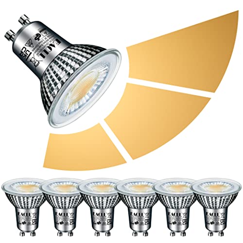 EACLL GU10 LED Warmweiss 6W 3-Stufen Dimmbar über Gewöhnliche Schalter, 6er-Pack, 2700K 660 Lumen ersetzt 75W Halogenlampen, 3 Helligkeit 3-in-1 Spot, Flimmerfrei 38° Strahler, Dimmen ohne Dimmer von EACLL