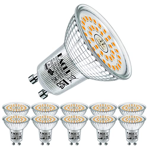 EACLL GU10 LED Warmweiss 6 Watt Ersetzt 90W Halogen Leuchtmittel, 10er-Pack, 660 Lumen 2700 Kelvin Birnen, AC 230V Flimmerfrei Strahler, Abstrahlwinkel 120 Grad Spot, Nicht Dimmbar Reflektorlampen von EACLL