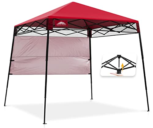 EAGLE PEAK Schräge Beine Faltbar Pavillon 2.4x2.4m Wasserdicht Camping Pop-up Faltpavillon mit Seitenteil, inkl. Rucksack, 8' x 8', Rot von EAGLE PEAK