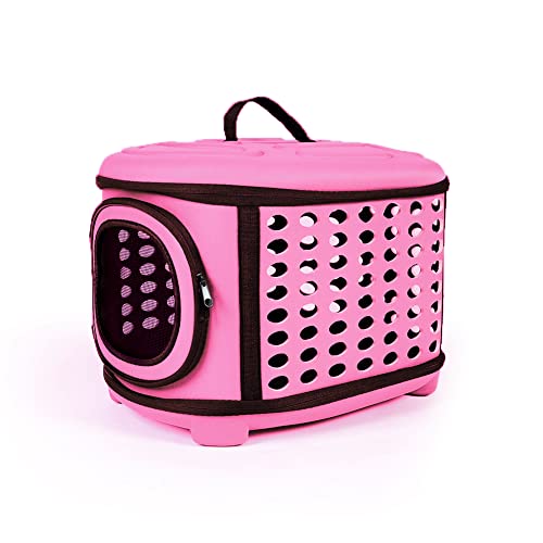 Faltbare Katzen Transportbox, Faltbare Katzentragetasche, Katzen Tragebox Öffnung Oben, Transporttasche für Katze/Kleine Hunde, Katzentransportbox Katzentransporttasche mit Weich Matten (Rosa) von EASY JOY