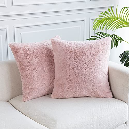 EASY JOY 2er Set Kissenbezüge Künstlich Pelz Sofakissen Dekokissen Couchkissen Plüschkissen Superweich Kissen 45 x 45 cm für Sofa Auto Schlafzimmer Wohnzimmer (Rosa) von EASY JOY