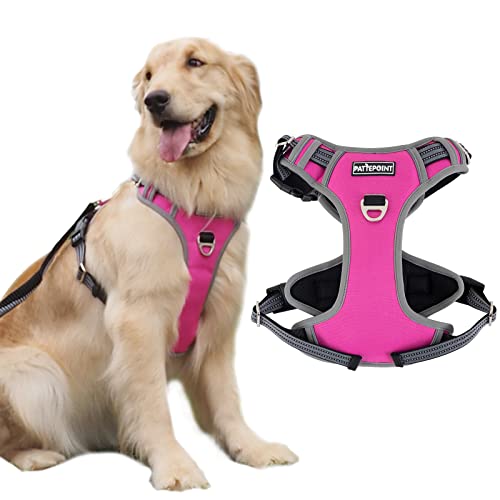 Pattepoint Hundegeschirr Verstellbar Atmungsaktive mit Griff, Anti Zug Reflektierend Gepolstert Hundegeschirr Ausbruchsicher für Mittlere und Große Hunde Rosa - XL von EASY JOY