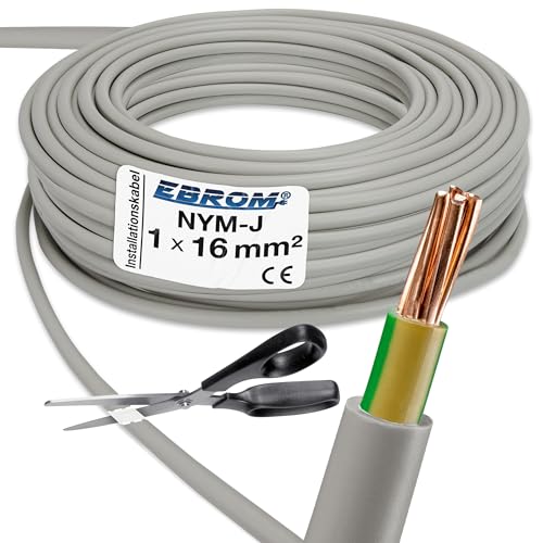 EBROM NYM-J 1x16 mm² - Mantelleitung - Erdungskabel - Installationsleitung - Auswahl in 5 Meter Schritten, auf den Meter genau geschnitten - Ihre Auswahl: NYM-J 1x16 mm2, Länge: 30m EBROM NYM-J 1x16 mm² - Mantelleitung - Erdungskabel - Installationsleitung - Auswahl in 5 Meter Schritten, auf den Meter genau geschnitten - Ihre Auswahl: NYM-J 1x16 mm2, Länge: 30m von EBROM