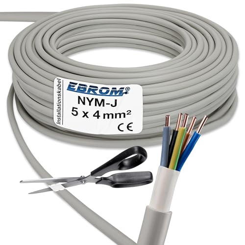 EBROM NYM-J 5x4 mm² Mantelleitung -viele Längen- Installationsleitung Installationskabel Feuchtraumkabel -grau- für die feste Verlegung in trockenen und feuchten Räumen 5x4 mm2, Ihre Länge: 38 Meter EBROM NYM-J 5x4 mm² Mantelleitung -viele Längen- Installationsleitung Installationskabel Feuchtraumkabel -grau- für die feste Verlegung in trockenen und feuchten Räumen 5x4 mm2, Ihre Länge: 38 Meter von EBROM