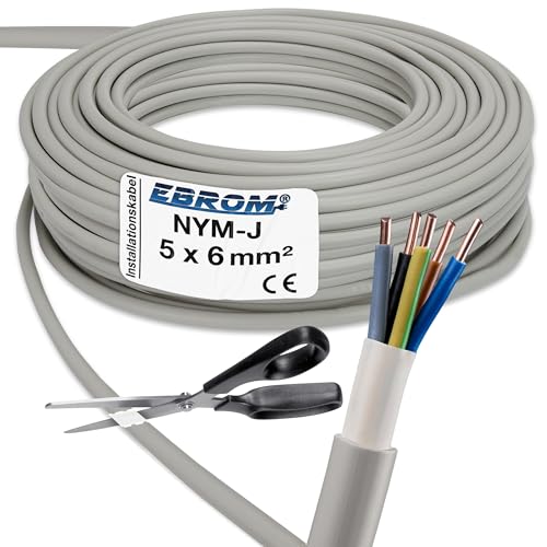 EBROM NYM-J 5x6 mm² - Mantelleitung - Installationskabel - Feuchtraumkabel - grau - Auswahl in 5 Meter Schritten bis 50m, Ihre Auswahl: NYM-J 5x6 mm2, Länge: 45m EBROM NYM-J 5x6 mm² - Mantelleitung - Installationskabel - Feuchtraumkabel - grau - Auswahl in 5 Meter Schritten bis 50m, Ihre Auswahl: NYM-J 5x6 mm2, Länge: 45m von EBROM