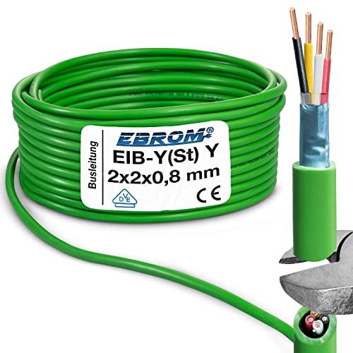 EIB Busleitung Kabel EIB-Y(St) Y 2x2x0,8 mm grün Datenleitung/Datenkabel Installationsbusleitung Telekommunikationskabel – viele Längen - von 5 Meter bis 100 Meter – Ihre ausgewählte Länge: 10 Meter von EBROM