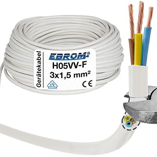 Schlauchleitung Gerätekabel H05VV-F 3G1,5 mm² - 3x1,5 mm² - weiß - 5/10 oder 25 Meter wählbar - Ihre Auswahl: 3x1,5 mm2 - Länge: 10 Meter von EBROM