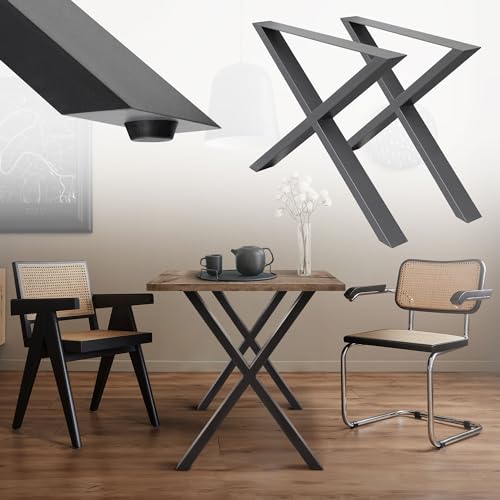 ECD Germany 2X Tischbeine X-Design X-Form, 60 x 72 cm, Anthrazit, pulverbeschichtete Stahl, Industriedesign, Metall Tischkufen Tischuntergestell Tischgestell Möbelfüße, für Esstisch Schreibtisch von ECD Germany