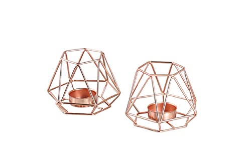 Echtwerk 2-teiliges Teelicht-/ Kerzenhalter Set Vintage Small, Kupfer-Edition, Geometrisches Design, Votiv Kerzenhalter für Wohnzimmer/Schlafzimmer/Esstisch, Tischdeko für Hochzeiten von ECHTWERK