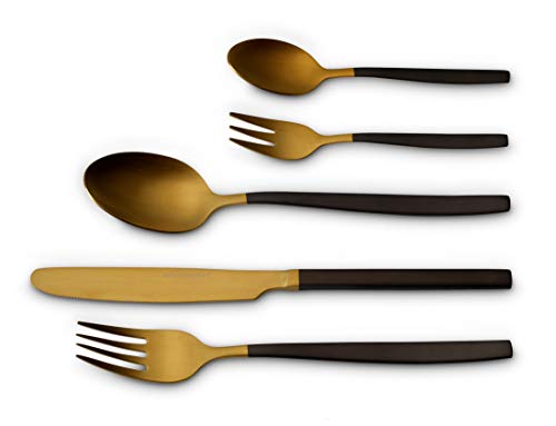 ECHTWERK EW-BS-3325G Tafelbesteck Positano Due-Gold/Black Edition, 30-teilig, für 6 Personen, Messer aus Klingenstahl, inkl. Präsentschachtel, 18/10 Stahl von ECHTWERK