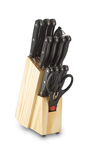 ECHTWERK "Basic" 14-teiliges Küchenmesser-Set, eleganter Messerblock aus Kiefernholz, inkl. Schere, Wetzstein, Brot- und Fleischmesser, ideal für Einsteiger von ECHTWERK