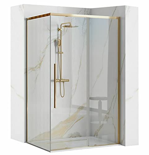 ECOLAM Dusche Duschkabine Eckdusche Gold Klarglas transparent 90 x 120 x Höhe 195 cm golden bodengleich easy-clean Schiebetür Rechteck von ECOLAM